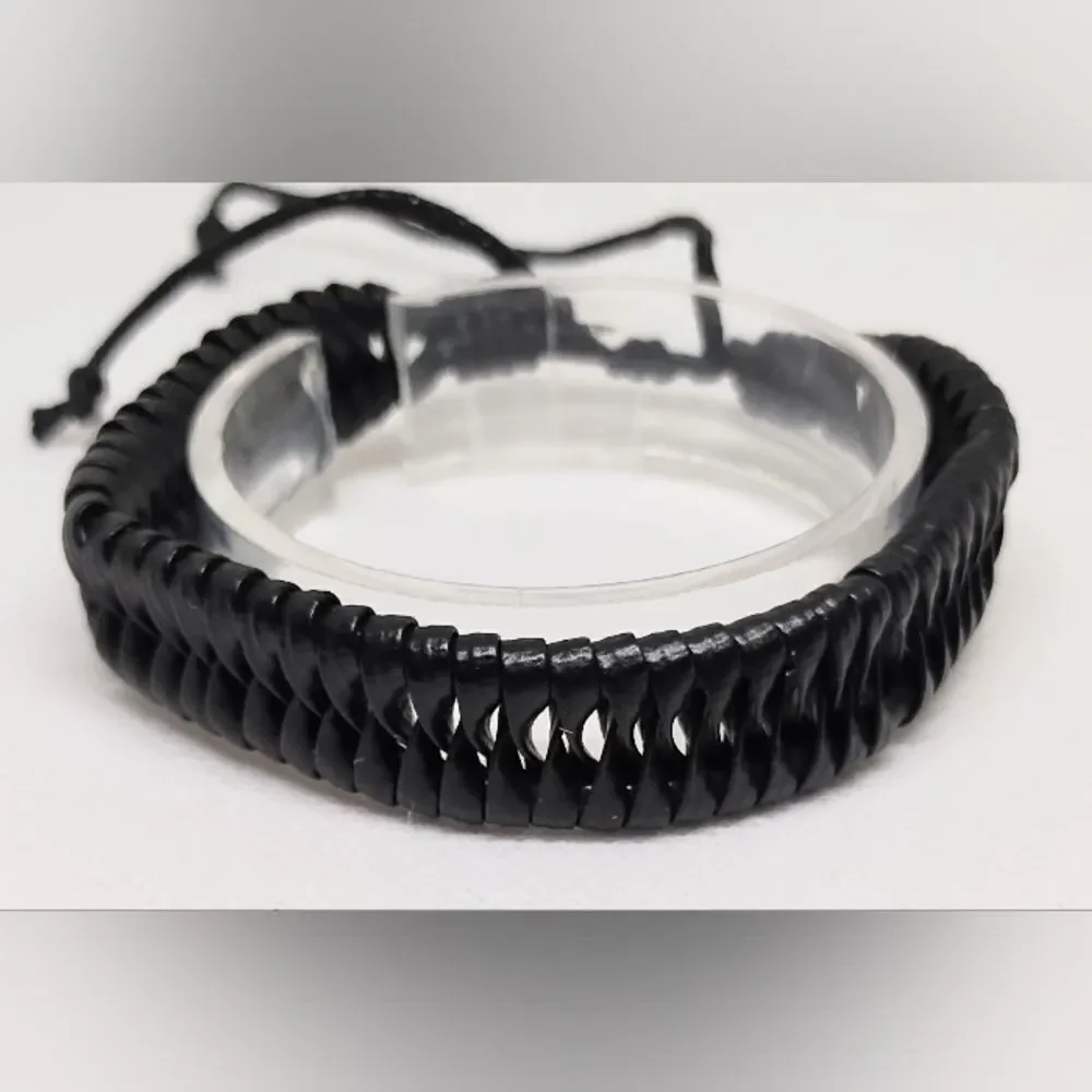 Men's leather bracelet‎ braided black new e57